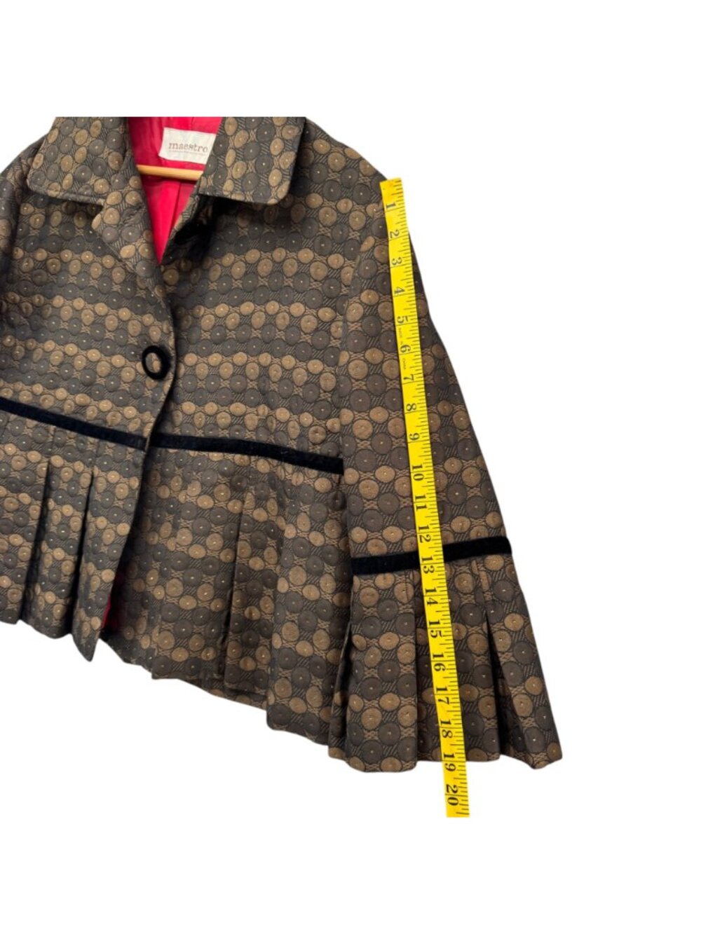 Maestro Jacquard Pleated Jacket Womens Brown Cropped Bell Sleeve Blazer Size L - Picture 10 of 10